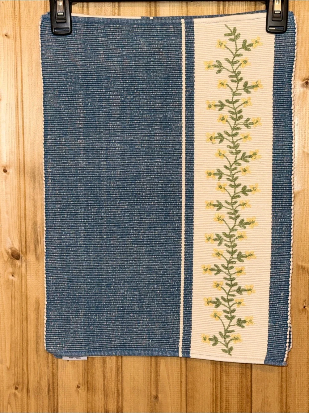 Set of 4 Park Designs Blue Ribbed Placemats Yellow Floral Panel RN70244